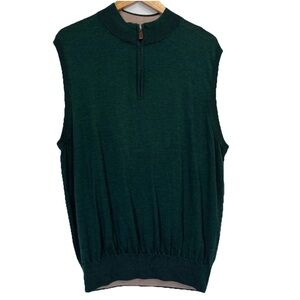 Peter Millar Knit Soft Vest Men L Green Quarter Zip Merino‎ Wool Golf Preppy